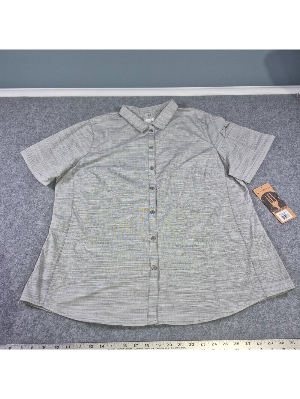 NWT Chef Works URBAN Collection Button Up Gray Shirt Sz XL Lightweight